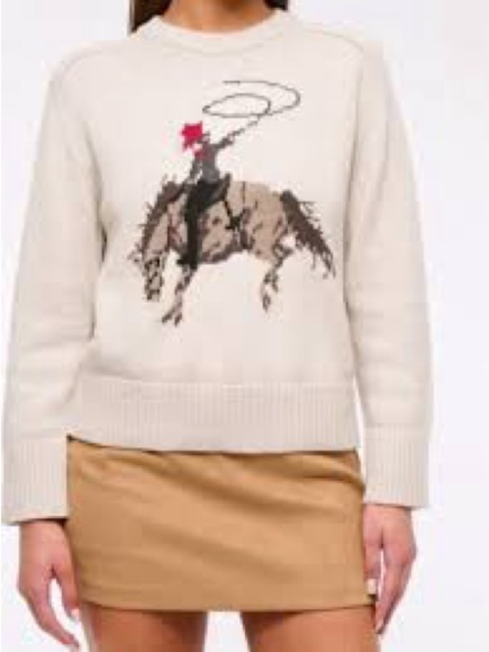 Abercrombie & Fitch Cream Crewneck Sweater with Cowboy Graphic size large